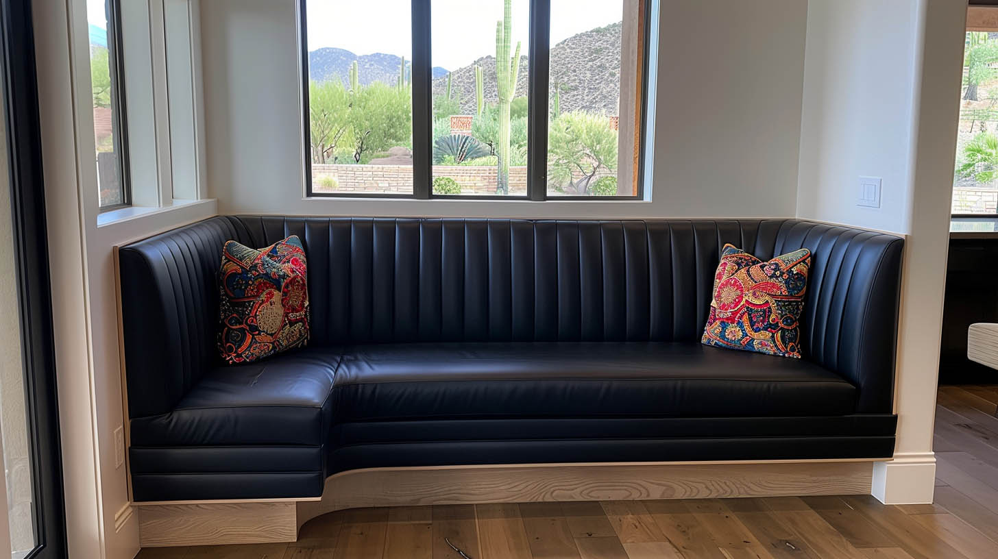 Custom black channel-tufted L-shaped booth by TCL Commercial Seating